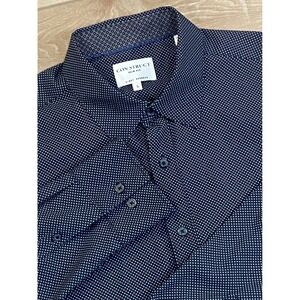 CONSTRUCT Stretch Slim Fit Mens L Navy White Dot Print Button Down Shirt